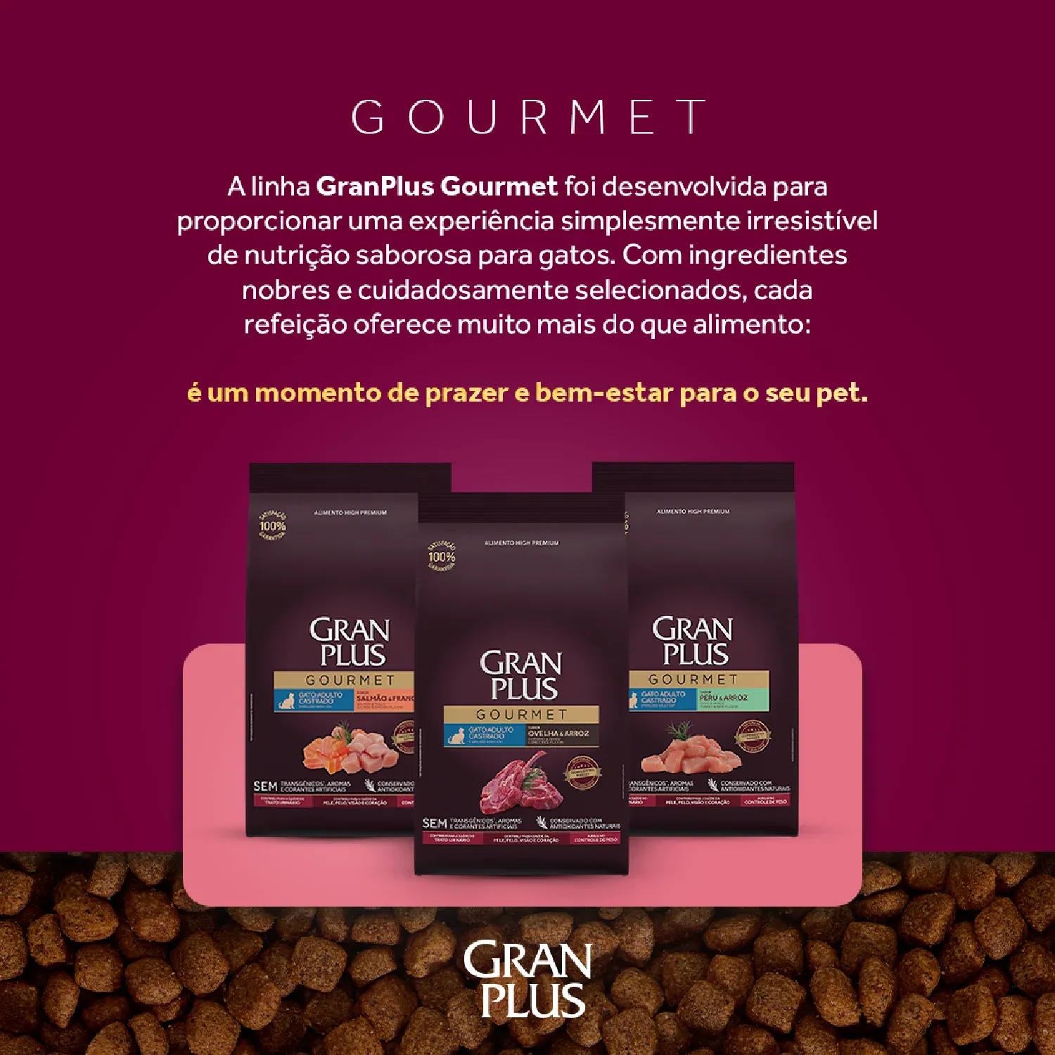Racao GranPlus Gourmet Gatos Adultos Castrados Salmao e Frango 1